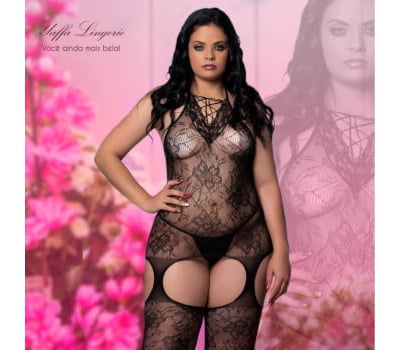 Lingerie Preta com Liga e Meia 7/8 - Princess