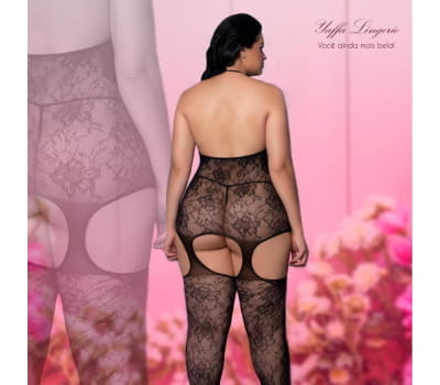 Lingerie Preta com Liga e Meia 7/8 - Princess